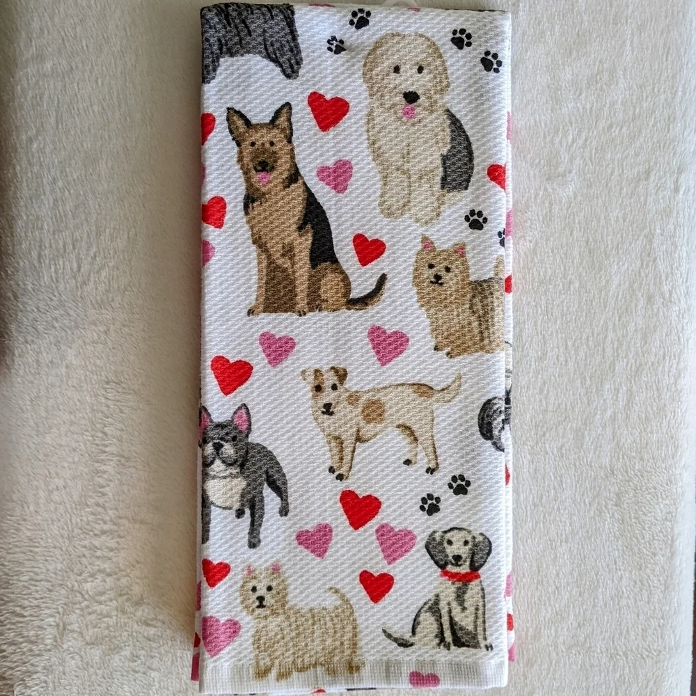 Boston Terrier Frenchie Various Dogs Hearts Set of 2 Kitchen Towel Set Multi NWT